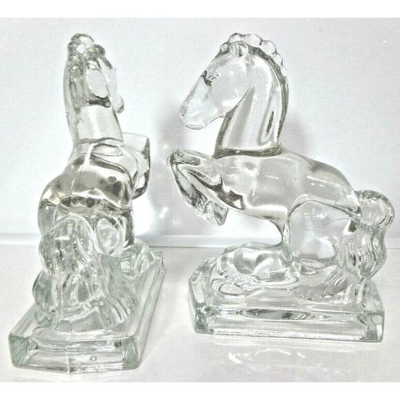 VTG Pair 1940's American Glass Co Smith GLASS HORSE BOOKENDS 8" Limited Edition - Picture 4 of 9